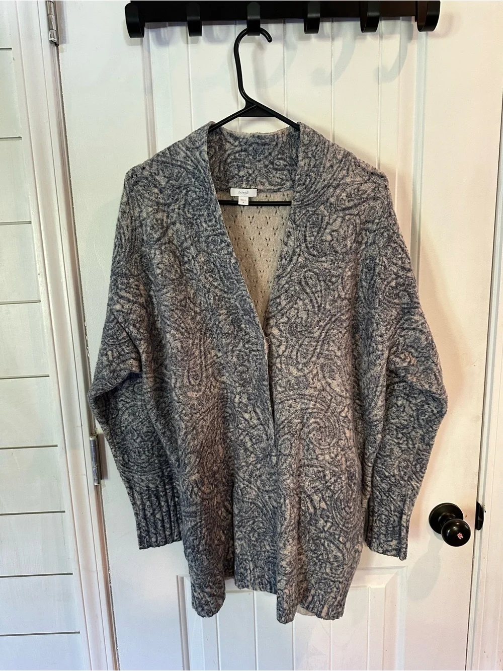 J. Jill Paisley-Pattern Open-Front Coatigan in Blue-Gray